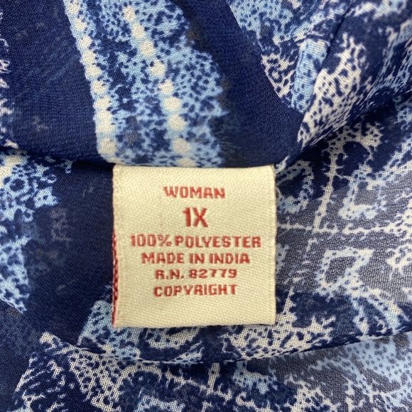 Dress Barn Navy Blue Paisley Sheer Tunic W 1X Tie at Neck BEACH BOHO - Picture 4 of 10